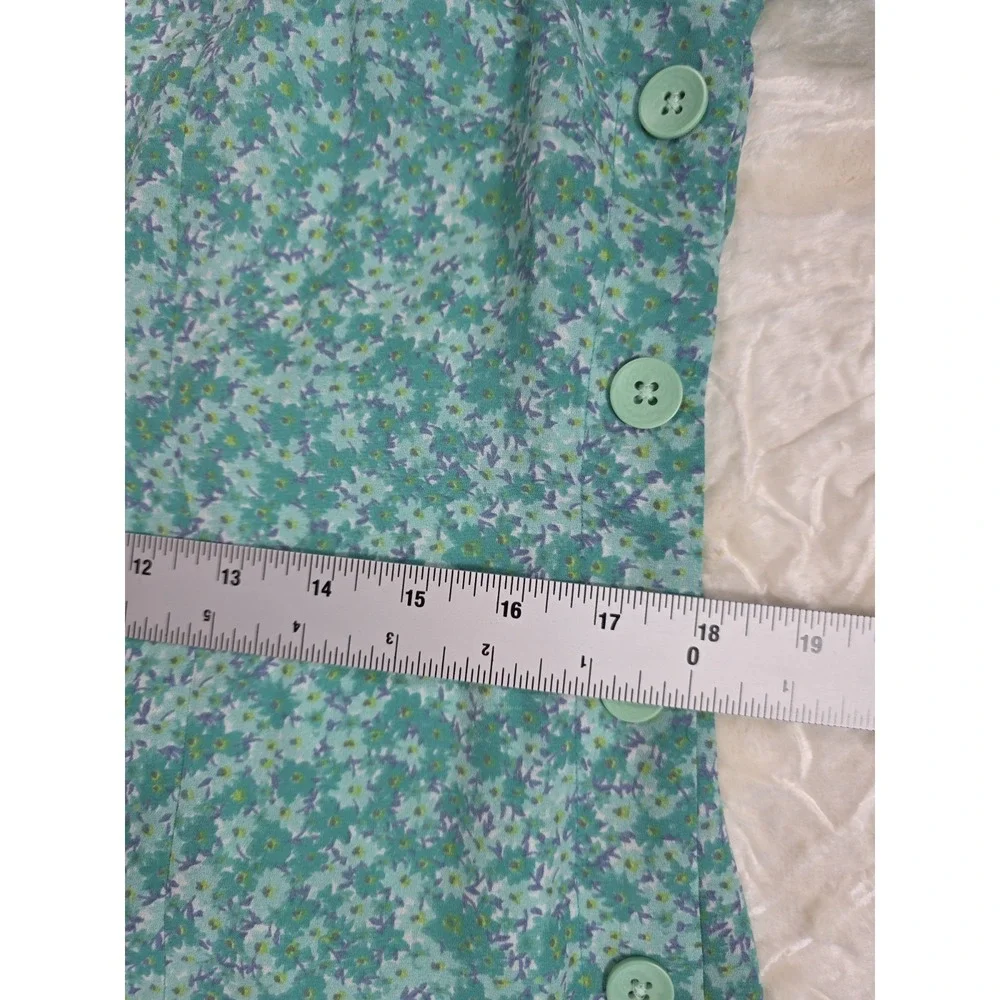 Vintage 90s Leslie Fay Floral Midi Dress Aqua Side Button Cottagecore 10P - Picture 10 of 10